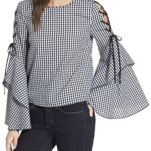 Storee Ruffle Sleeve Gingham Top with sleeve ties Small